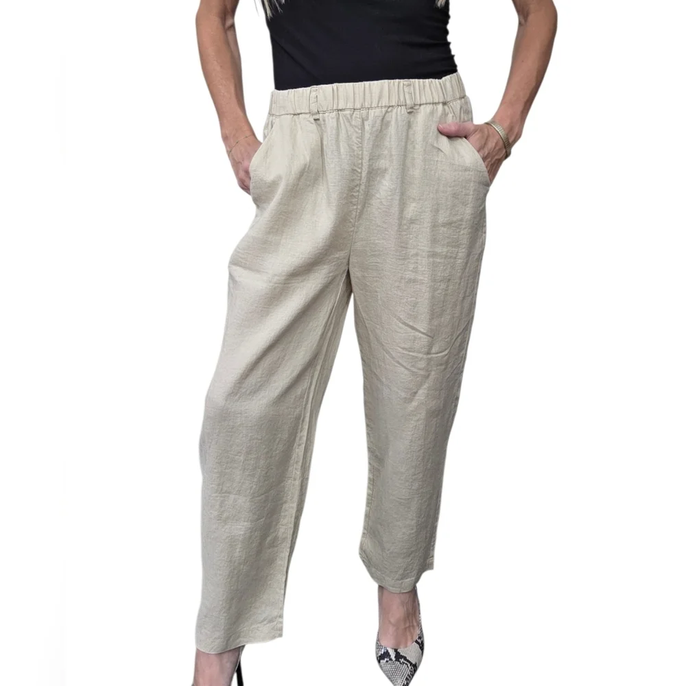 Quince 100% European Linen Pants Driftwood Pull On Size S